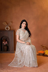 Perfect designer saree for weddings, receptions, engagement ceremonies, festive celebrations, and special evening occasions.