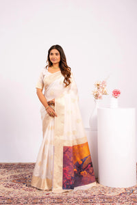 White Soft Banarasi Silk Saree