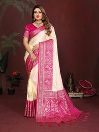 White Handloom Satin Silk Saree