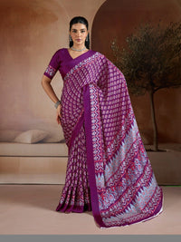 Wine Purple Soft Satin Georgette Saree