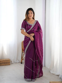 Wine Purple Heavy Silk Saree