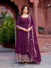 Wine Purple Faux Georgette Suit