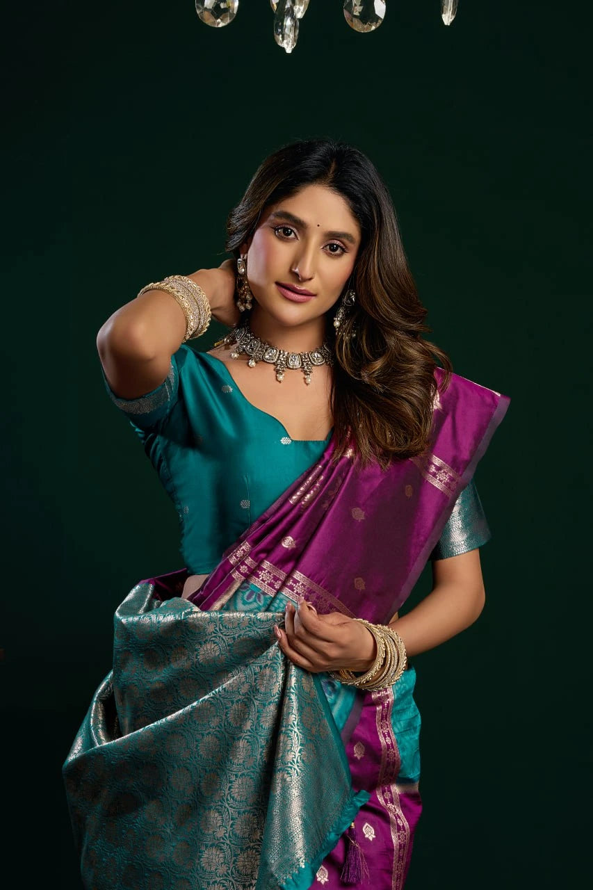 Woman in traditional attire with a dark background
