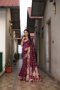 Wine Purple Pure Bandhej Silk Saree
