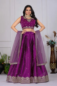 Wine Purple Silk Blend Lehenga