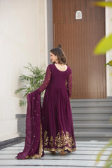 Wine Faux Georgette Suit