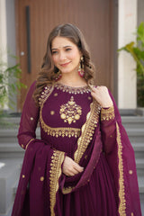 Wine Faux Georgette Suit