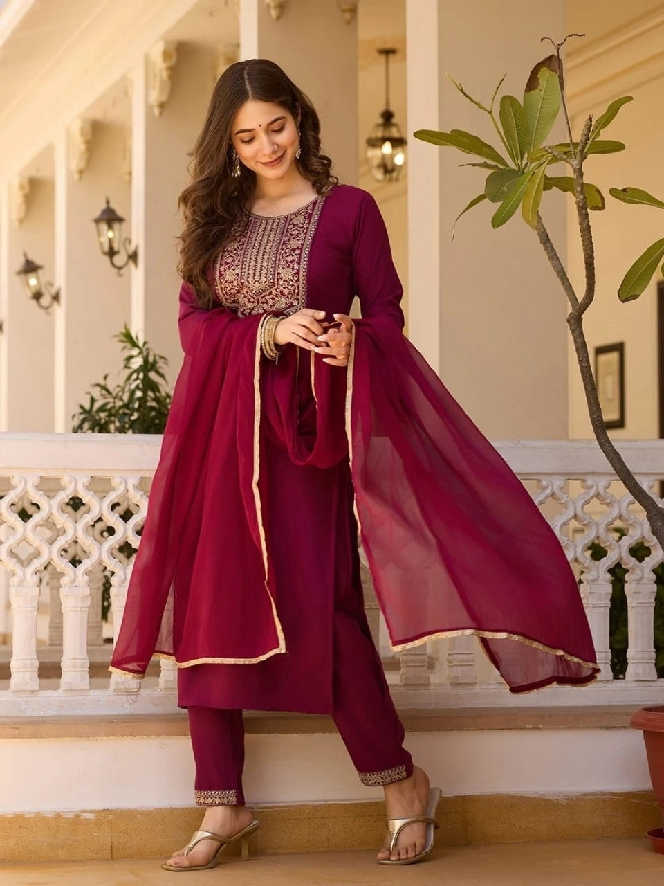 Wine Heavy Rayon Kurti