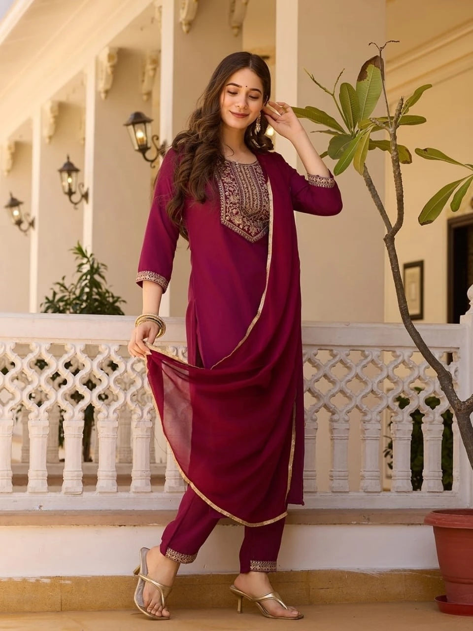 Wine Heavy Rayon Kurti
