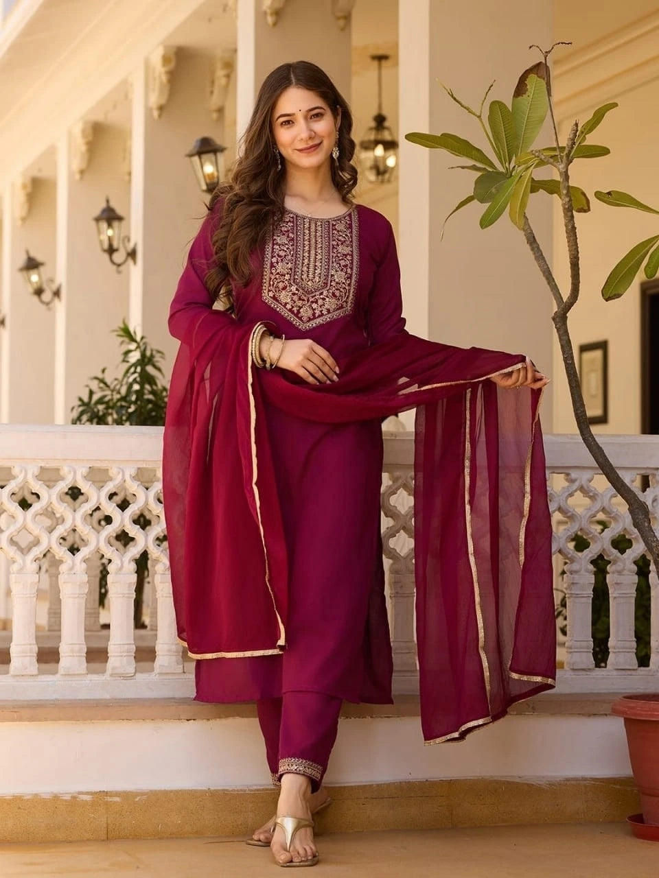 Wine Heavy Rayon Kurti