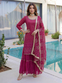 Wine Faux Georgette Suit