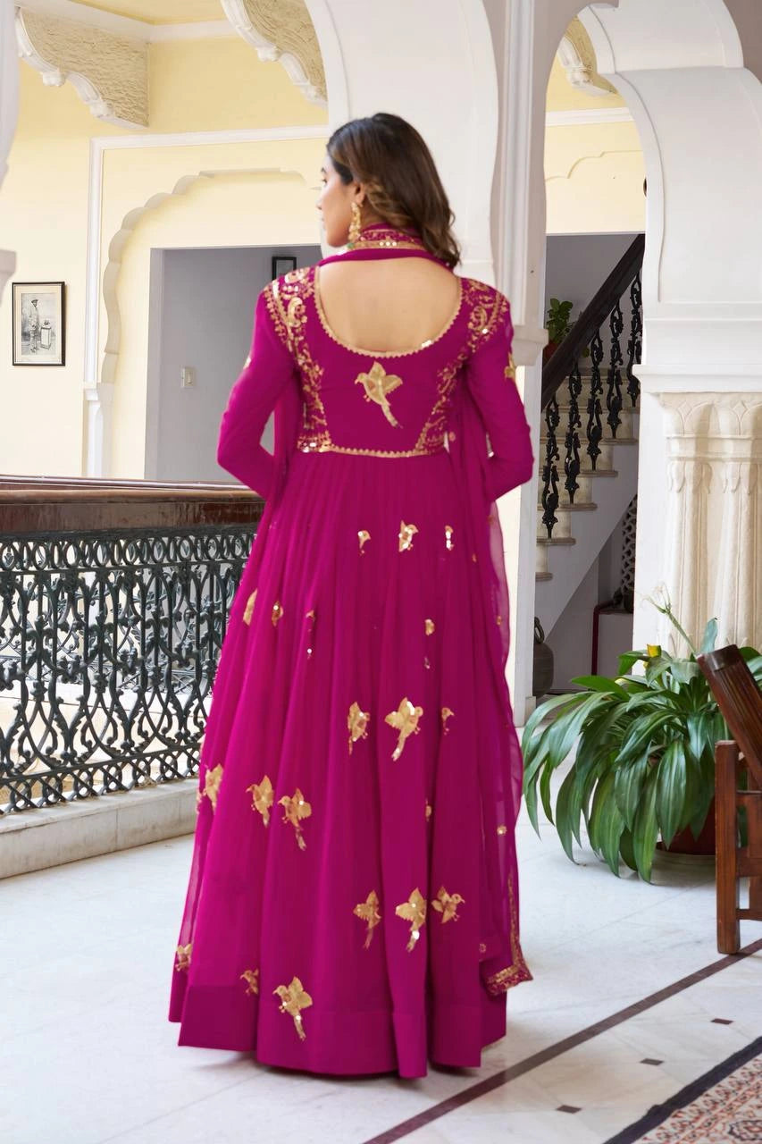 Handcrafted wine-colored suit featuring sequins embroidery for festive occasions