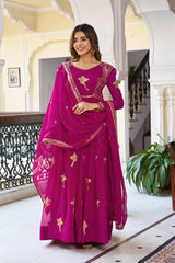 Wine Sequins with Thread Work Faux Georgette Suit