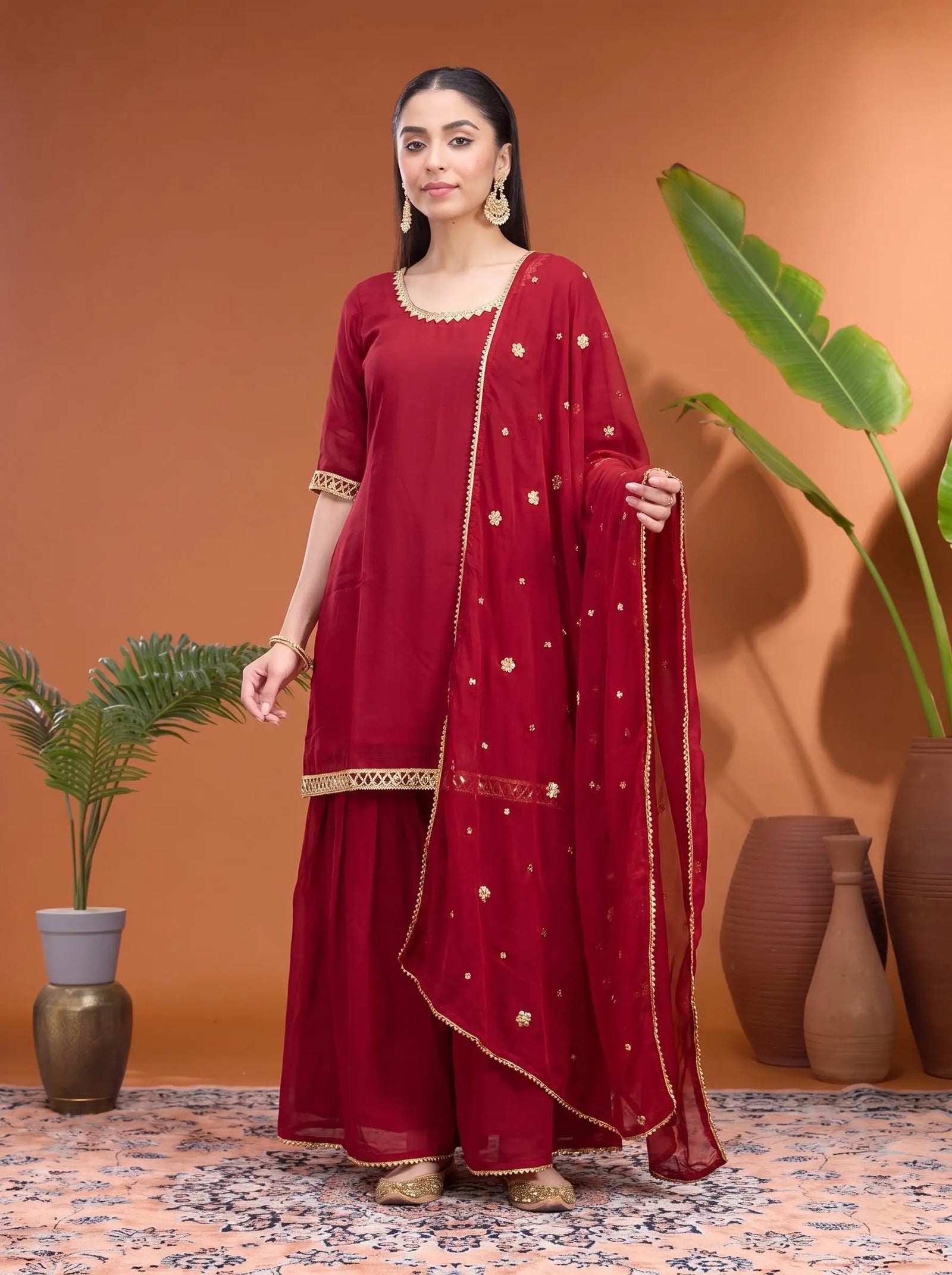Dark Maroon Faux Georgette Suit Kalyanja