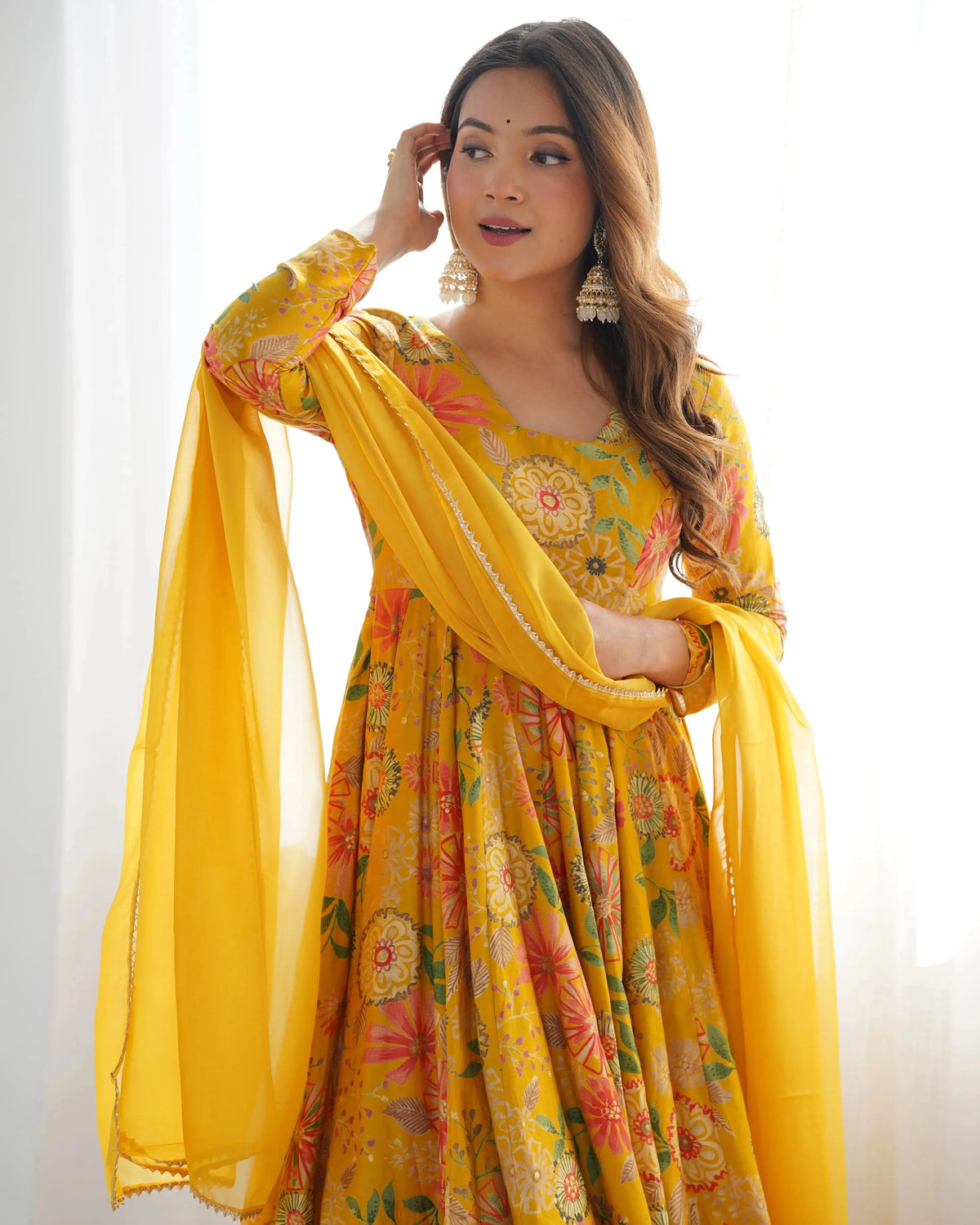 Close-up of Yellow Discharge Print Suit kurta bodice