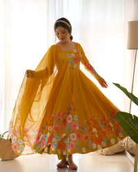 Yellow Soft Organza Silk Suit