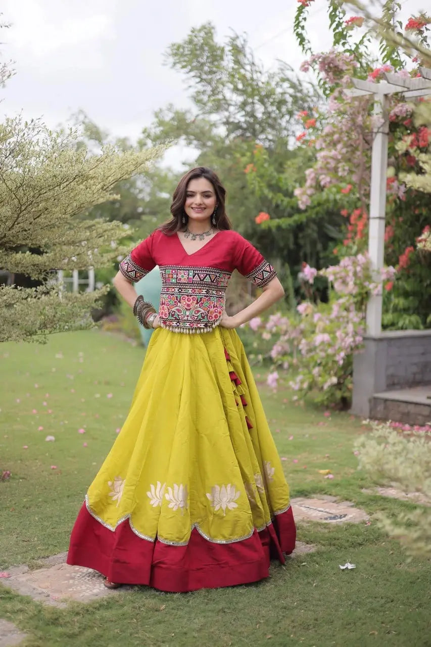 Premium Yellow Lehenga Choli with Multicolor Tribal Embroidery and Rich Traditional Craftsmanship