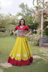 Premium Yellow Lehenga Choli with Multicolor Tribal Embroidery and Rich Traditional Craftsmanship