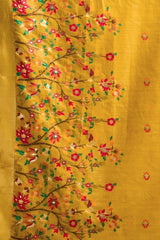 Yellow fabric with floral patterns on a yellow background