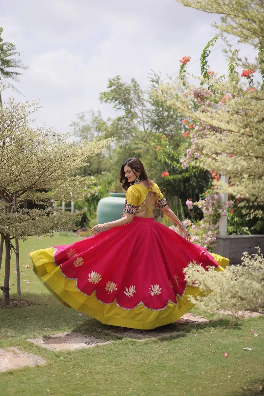 Beautiful Hot Pink Ethnic Lehenga with Intricate Embroidered Choli, Lotus Motifs, and Elegant Flared Skirt