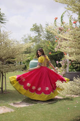 Beautiful Hot Pink Ethnic Lehenga with Intricate Embroidered Choli, Lotus Motifs, and Elegant Flared Skirt