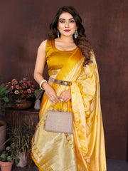 Woman wearing a silver and blue saree with a white background