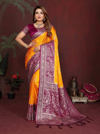 Yellow Handloom Satin Silk Saree