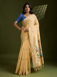 Yellowish Beige Soft Muga Cotton Saree