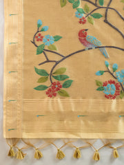 Purple fabric with gold floral embroidery