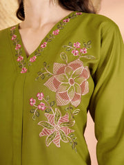 android green multi thread embroidered coord set kalyanja kc12 vneck embroidery close up