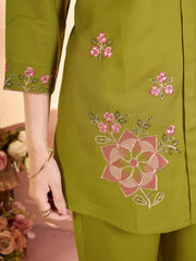 android green multi thread embroidered coord set kalyanja kc12 side floral embroidery detail