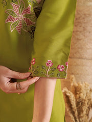 android green multi thread embroidered coord set kalyanja kc12 sleeve cuff embroidery detail