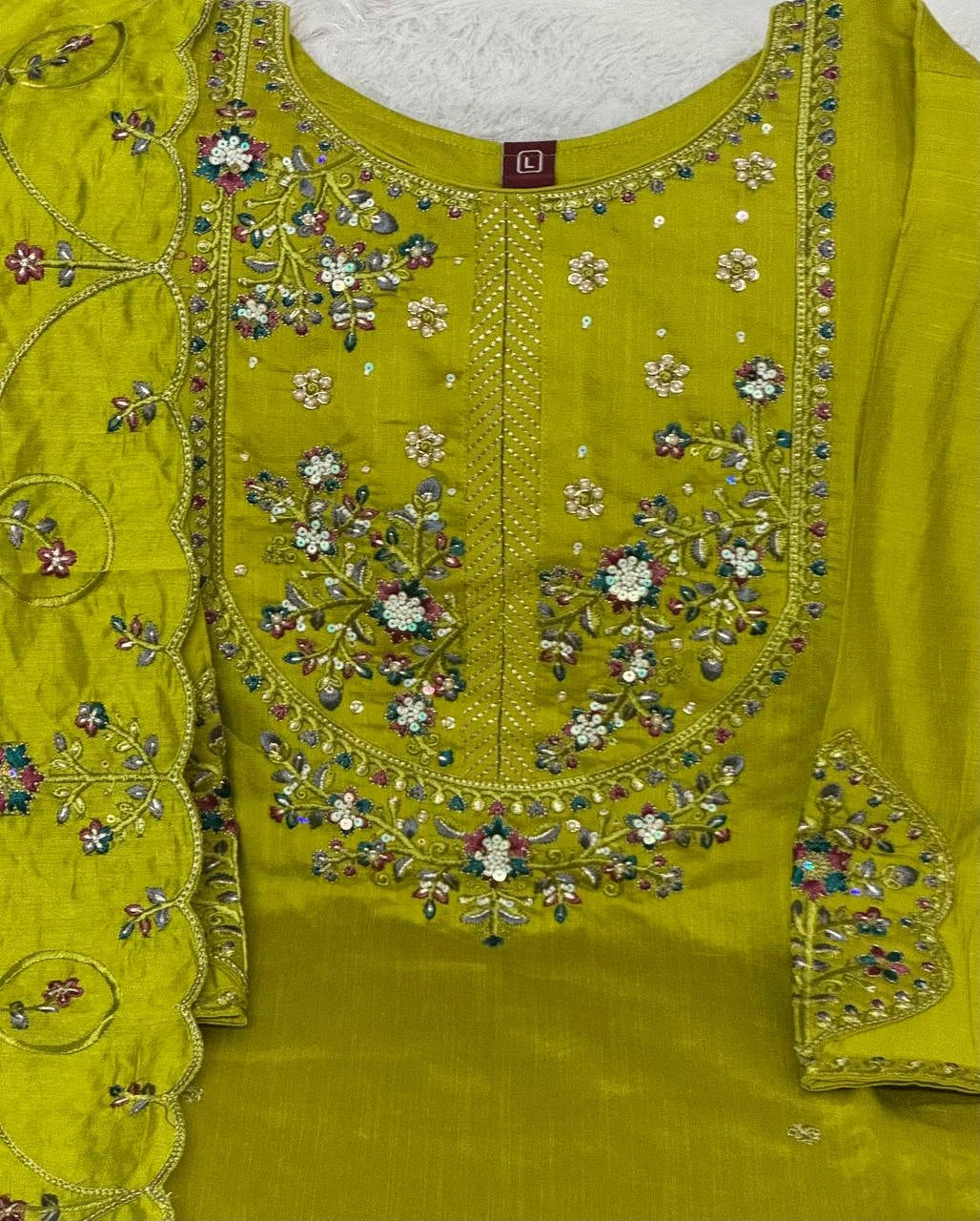 Android Green Multi Thread Embroidered Kurti Marina Silk Blend KK110 - Detail View