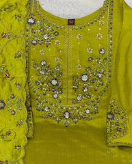 Android Green Multi Thread Embroidered Kurti Marina Silk Blend KK110 - Detail View