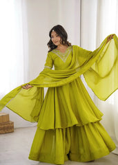 Android Green Anarkali Palazzo Suit with Dupatta Spread – KU259