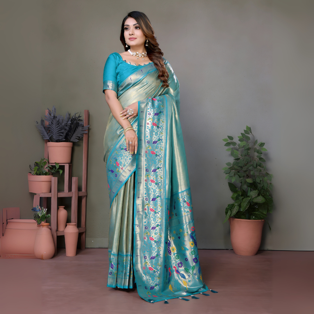 Blue Paithani Woven Banarasi Tissue Silk Saree