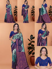 Aqua Blue Zari Weaving Saree – all angles – KS396
