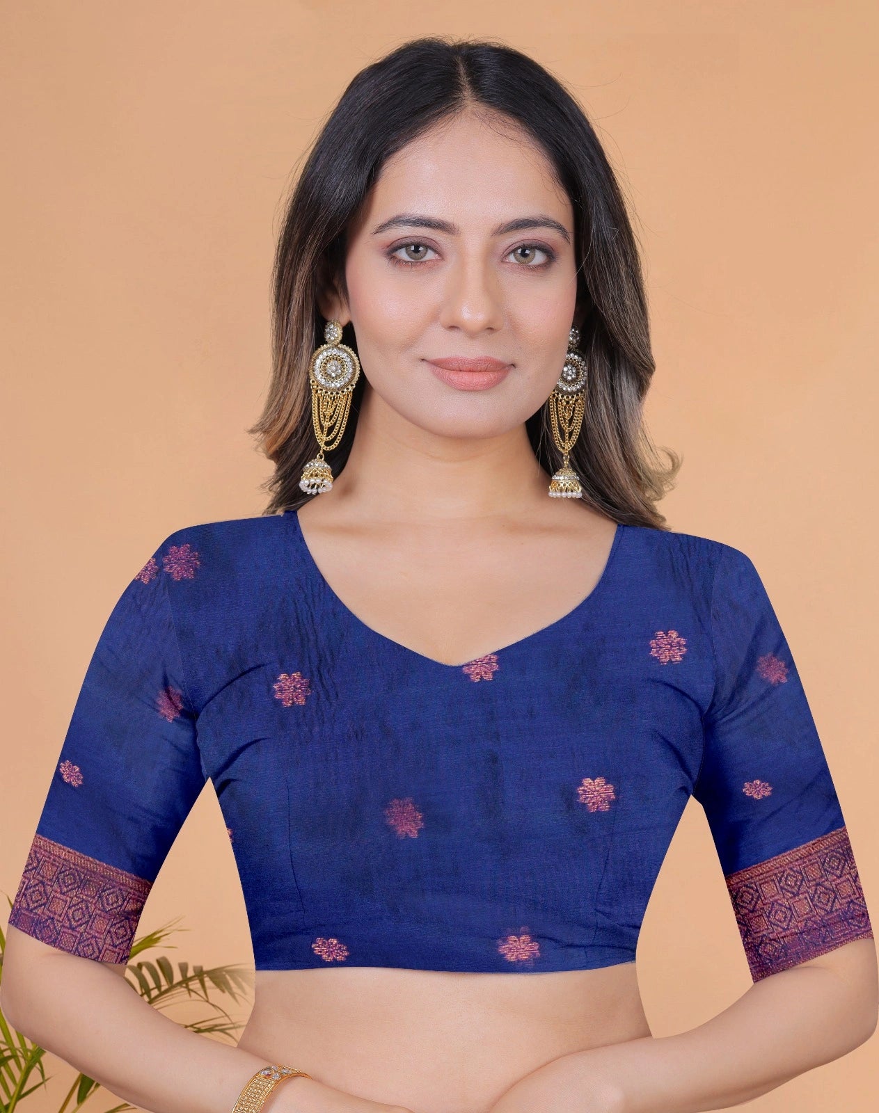 Aqua Blue Zari Weaving Saree – blouse piece detail – KS396