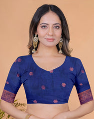 Aqua Blue Zari Weaving Saree – blouse piece detail – KS396
