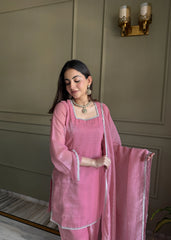Baby pink Swarovski diamond work suit with farshi shalwar and dupatta - front view
