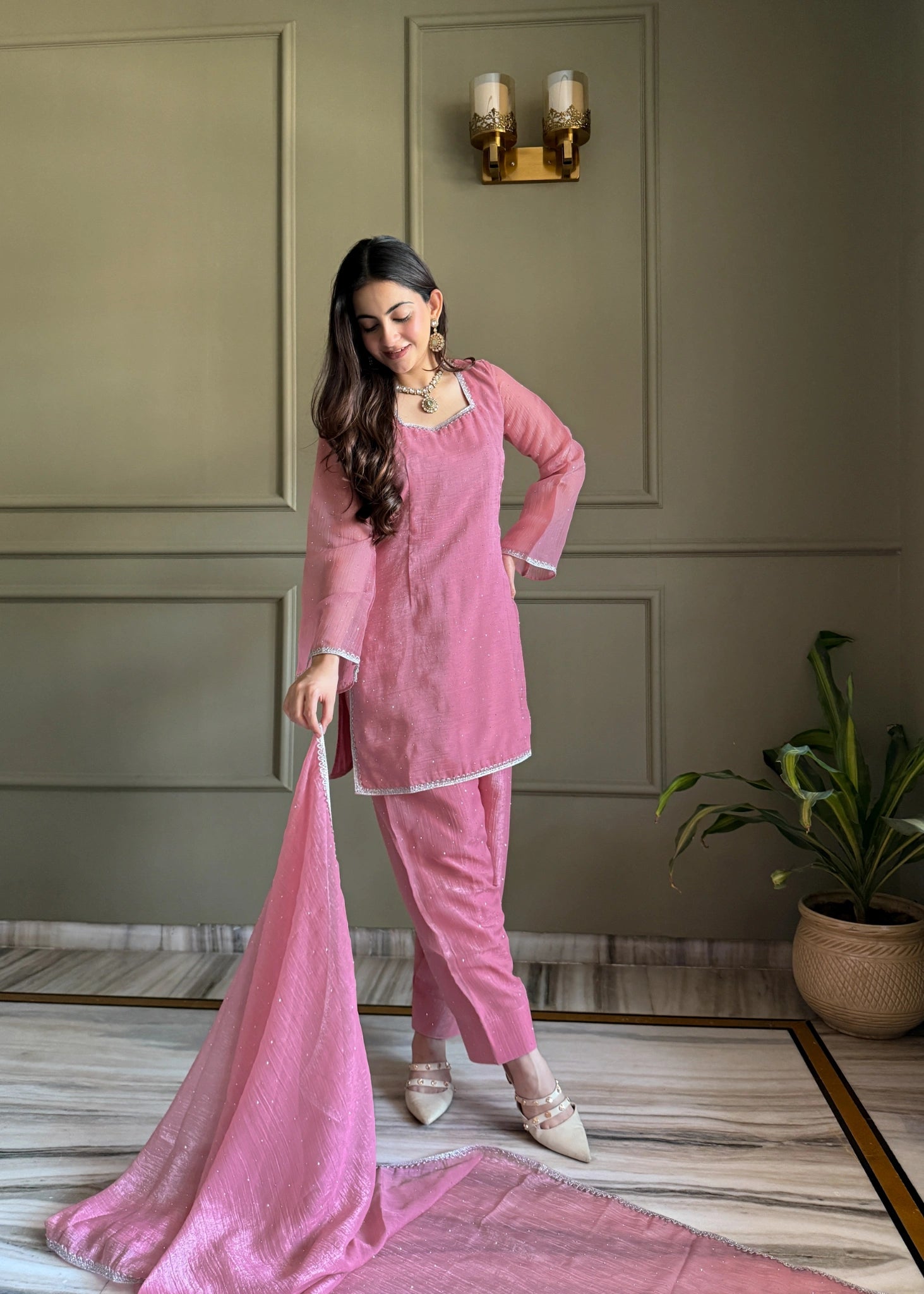 Baby pink suit - full length with dupatta