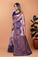 Baby Pink Zari Weaving Saree – front view – KS396