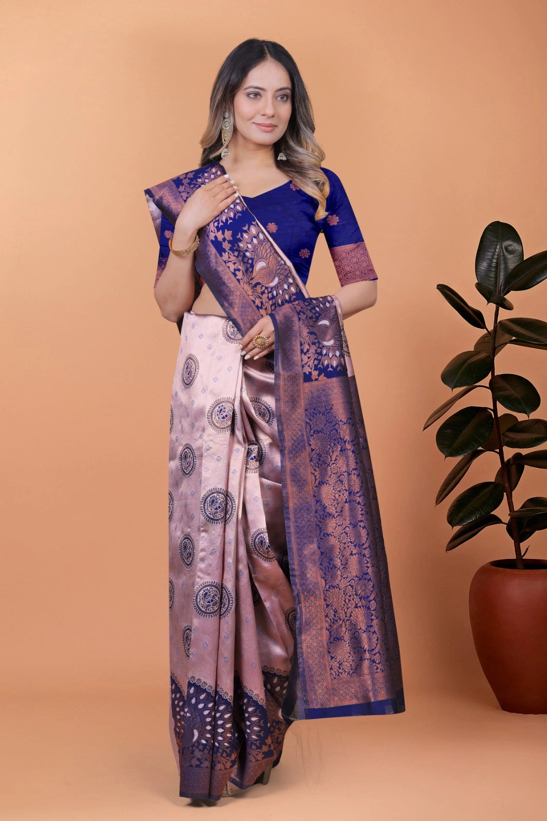 Baby Pink Zari Weaving Saree – back pallu view – KS396