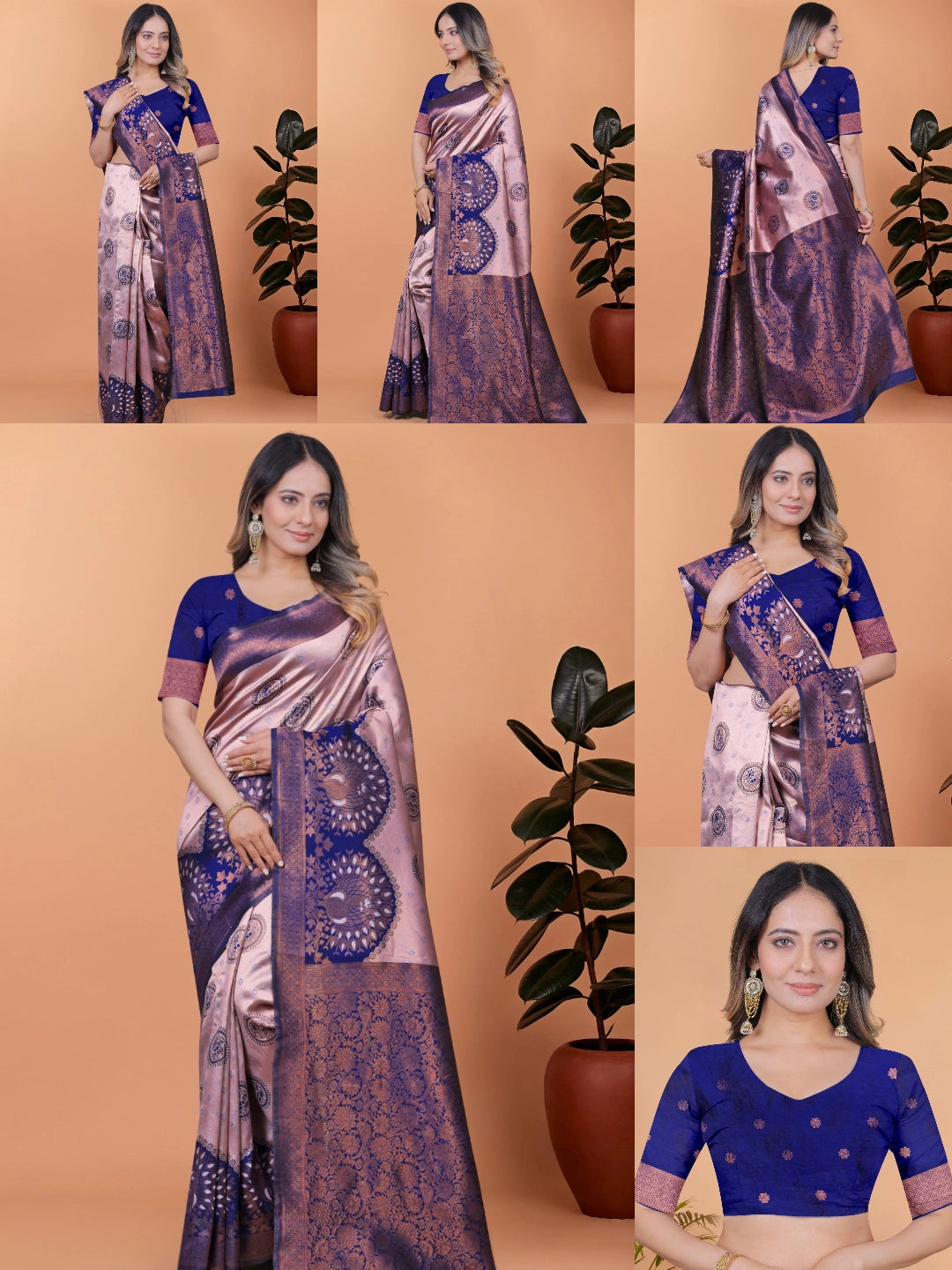 Baby Pink Zari Weaving Saree – all angles – KS396
