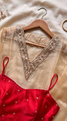 Beige Coding Sequins Embroidered Suit neckline embroidery close-up