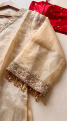 Beige Coding Sequins Embroidered Suit sleeve cuff with golden beaded drops