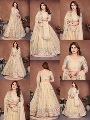 Beige Embroidered Cut Work Lehenga product collage – Kalyanja KL171