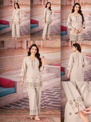 beige multi thread embroidered rayon coord set kalyanja kc13 all angles catalog