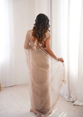 Back View Beige Net Saree – Sequins Thread Work KS395