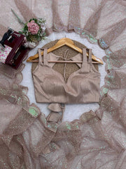 Beige Sequins Saree with Running Blouse – Flat Lay View